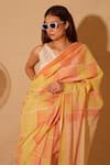 BANANA labs_Orange Cotton Hand Block Print Boxy Saree _Online_at_Aza_Fashions