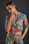 Fuga_Green Cotton Embroidery Coral Reef Cropped Blazer And Straight Pant Set _Online_at_Aza_Fashions