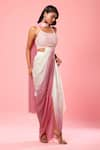 Quench A Thirst_Ivory Modal Satin And Soft Net Hand Pre-draped Ombre Effect Dress With Dupatta _Online_at_Aza_Fashions