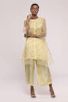 Shop_MAYU KOTHARI_Yellow Organza With Shantoon Hand Embroidered Roses Pastel Kurta  _Online_at_Aza_Fashions