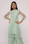 Shop_MAYU KOTHARI_Green Organza Hand Embroidered Roses Layered Kurta And Palazzo Set  _Online_at_Aza_Fashions