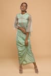 Shop_MAYU KOTHARI_Green Modal Satin Wrap Skirt  _Online_at_Aza_Fashions