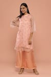 Shop_MAYU KOTHARI_Peach Organza With Shantoon Hand Embroidered Roses Kurta  _Online_at_Aza_Fashions