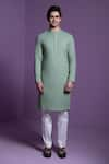 Contrast By Parth_Green Georgette Embroidered Chikankari Threadwork Kurta With Pant _Online_at_Aza_Fashions