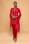 MAYU KOTHARI_Red Pure Crepe Hand Embroidered Sequins Kurta Wrap Skirt Set _at_Aza_Fashions