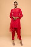 Buy_MAYU KOTHARI_Red Satin Modal Hand Embroidered Jute Tassels Patiala Pant  _Online_at_Aza_Fashions