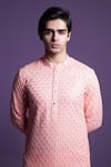 Shop_Contrast By Parth_Pink Georgette Embroidered Chikankari Mirror Work Kurta With Pant _Online_at_Aza_Fashions