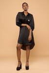 Mayu Kothari_Black Satin, Linen Embroidery Collared Hand Shirt Dress_Online_at_Aza_Fashions