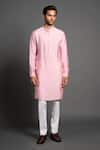 Raghavendra Rathore Jodhpur_Pink Silk Embroidered Floral Kurta _Online_at_Aza_Fashions