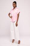 Mayu Kothari_Pink Satin, Linen Embroidery Shawl Neck Cloud Pattern Shirt_Online_at_Aza_Fashions