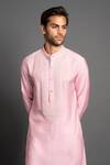 Shop_Raghavendra Rathore Jodhpur_Pink Silk Embroidered Floral Kurta _Online_at_Aza_Fashions