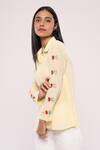 Buy_Mayu Kothari_Yellow Crepe Embroidery Shawl Neck Love Birds Patterned Sleeve Apple Cut Shirt_Online_at_Aza_Fashions