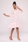 Mayu Kothari_Pink Crepe Embroidery Collared Love Birds Motif Shirt Dress_Online_at_Aza_Fashions