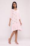 Shop_Mayu Kothari_Pink Crepe Embroidery Collared Love Birds Motif Shirt Dress_Online_at_Aza_Fashions