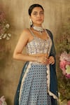 RIA SHAH LABEL_Blue Lehenga And Blouse Poly Crepe Geometric Print Set With Organza Dupatta _Online_at_Aza_Fashions