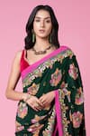 Shop_Siddhartha Bansal_Green Pure Crepe Embroidered Paisley Royal Print Saree With Blouse  _Online_at_Aza_Fashions