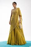 Charu and Vasundhara_Yellow Blouse Tussar Embroidery Linear Leaf Esrat Pre-draped Lehenga Saree With_Online_at_Aza_Fashions