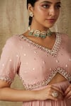 RIA SHAH LABEL_Pink Georgette Embroidered Sequin V Neck Front Cut-out Embellished Anarkali _Online_at_Aza_Fashions