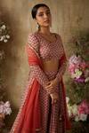 Ria Shah Label_Red Cotton Satin, Cotton, Silk, Net Pearl Embellished Blouse Lehenga Set _Online_at_Aza_Fashions