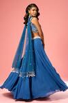 Quench A Thirst_Blue Georgette Embroidery Pearl V Neck Waistband Lehenga Set _Online_at_Aza_Fashions