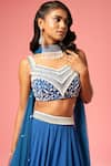 Buy_Quench A Thirst_Blue Georgette Embroidery Pearl V Neck Waistband Lehenga Set _Online_at_Aza_Fashions