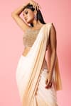 Quench A Thirst_Ivory Crepe Silk Embroidery Sequin Scoop Ombre Pre-stitched Saree With Blouse _Online_at_Aza_Fashions