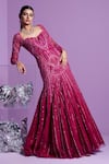 PARUL GANDHI_Pink Mesh With Silk Underlining Embroidered Prism Embellished Mermaid Gown _Online_at_Aza_Fashions