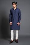Raghavendra Rathore Jodhpur_Blue Silk Embroidered Kantha Work Kurta _Online_at_Aza_Fashions