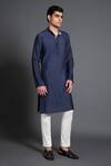 Buy_Raghavendra Rathore Jodhpur_Blue Silk Embroidered Kantha Work Kurta _Online_at_Aza_Fashions