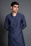 Shop_Raghavendra Rathore Jodhpur_Blue Silk Embroidered Kantha Work Kurta _Online_at_Aza_Fashions