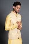 Buy_Raghavendra Rathore Jodhpur_Yellow Silk Embroidered Geometric Waistcoat _Online_at_Aza_Fashions