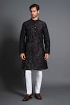 Raghavendra Rathore Jodhpur_Black Silk Embroidered Chikankari And Mukaish Work Kurta _Online_at_Aza_Fashions