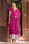 Buy_PREEVIN_Fuchsia Angrakha Cotton Mulmul And Dupatta Tulle & Leaf Anarkali With  _Online_at_Aza_Fashions