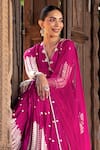 Shop_PREEVIN_Fuchsia Angrakha Cotton Mulmul And Dupatta Tulle & Leaf Anarkali With  _Online_at_Aza_Fashions