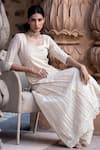 PREEVIN_White Peplum Top Cotton Mulmul Straight Kurta And Sharara Set  _Online_at_Aza_Fashions