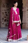 Buy_PREEVIN_Fuchsia Cotton Mulmul Embroidered Triangle Short Angarkha Sharara Set  _Online_at_Aza_Fashions