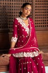 Shop_PREEVIN_Fuchsia Cotton Mulmul Embroidered And Short Angarkha Sharara Set  _Online_at_Aza_Fashions