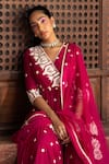 PREEVIN_Fuchsia Cotton Mulmul Embroidered And Short Angarkha Sharara Set  _at_Aza_Fashions