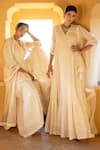 Buy_PREEVIN_Off White Angrakha Cotton Mulmul And Dupatta Tulle & Anarkali With  _Online_at_Aza_Fashions