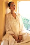 Buy_Preevin_Off White Cotton, Tulle, Net Embroidery Linear Pattern Peplum Angrakha Set _Online_at_Aza_Fashions