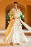 Buy_PREEVIN_Off White Angrakha Cotton Mulmul And Dupatta Triangle Anarkali With  _Online_at_Aza_Fashions