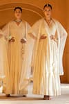 Buy_Preevin_Off White Cotton, Tulle, Net Ruffle Hem Angrakha Anarkali With Dupatta _Online_at_Aza_Fashions