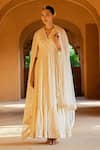 Shop_Preevin_Off White Cotton, Tulle, Net Ruffle Hem Angrakha Anarkali With Dupatta _Online_at_Aza_Fashions