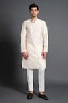 Buy_Raghavendra Rathore Jodhpur_Off White Chanderi Silk Embroidered Thread Floral Woven Kurta _Online_at_Aza_Fashions