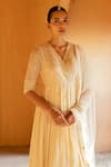Shop_Preevin_Off White Cotton, Tulle, Net Ruffle Hem Angrakha Anarkali With Dupatta _at_Aza_Fashions