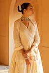 Shop_Preevin_Off White Cotton, Tulle, Net Lace, Circle Pattern Peplum Angrakha Sharara Set _Online_at_Aza_Fashions