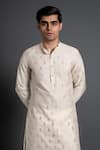 Shop_Raghavendra Rathore Jodhpur_Off White Chanderi Silk Embroidered Thread Floral Woven Kurta _Online_at_Aza_Fashions