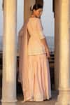Buy_PREEVIN_Pink Peplum Top Cotton Mulmul Embroidery Thread Angrakha Sharara Set _Online_at_Aza_Fashions