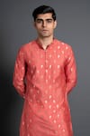 Buy_Raghavendra Rathore Jodhpur_Pink Chanderi Silk Embroidered Thread Floral Woven Kurta _Online_at_Aza_Fashions