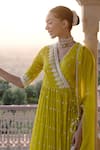 Shop_PREEVIN_Green Angrakha: Cotton Mulmul And Dupatta: Triangle Work Anarkali With For Women_Online_at_Aza_Fashions